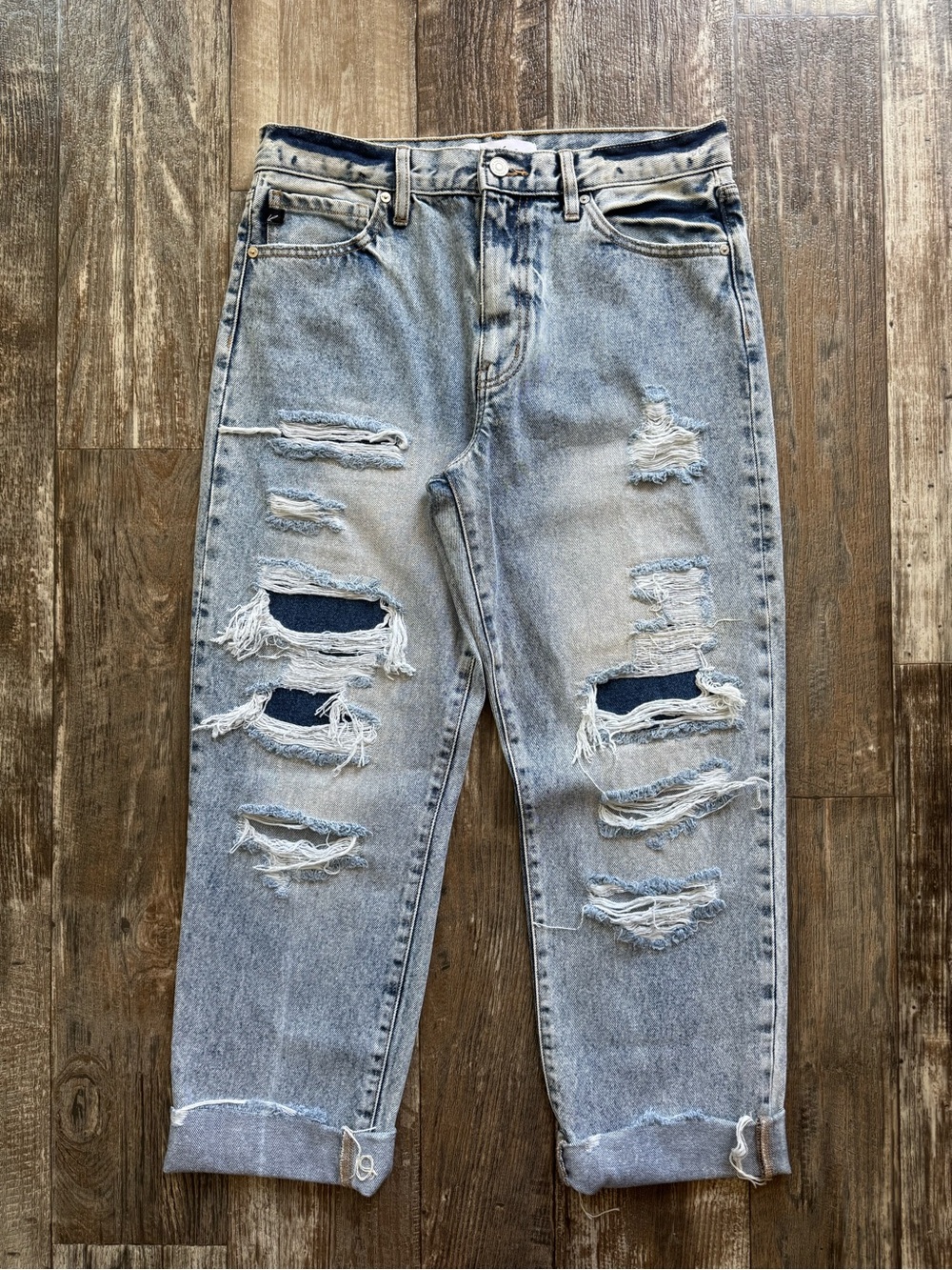 KanCan Women’s Distressed Light Blue Relaxed Jeans
